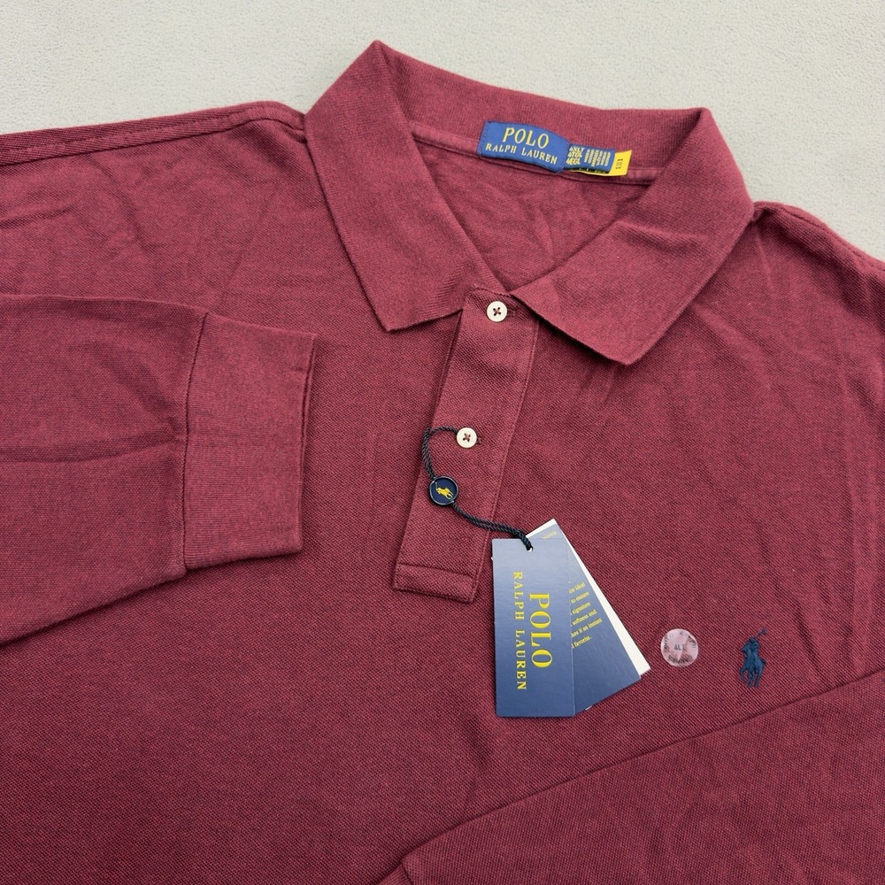 Polo Ralph Lauren Shirt Mens 4XLT Burgundy Maroon Long Sleeve Mesh Polo $115